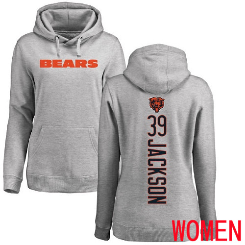 Chicago Bears Ash Women Eddie Jackson Backer NFL Football 39 Pullover Hoodie Sweatshirts